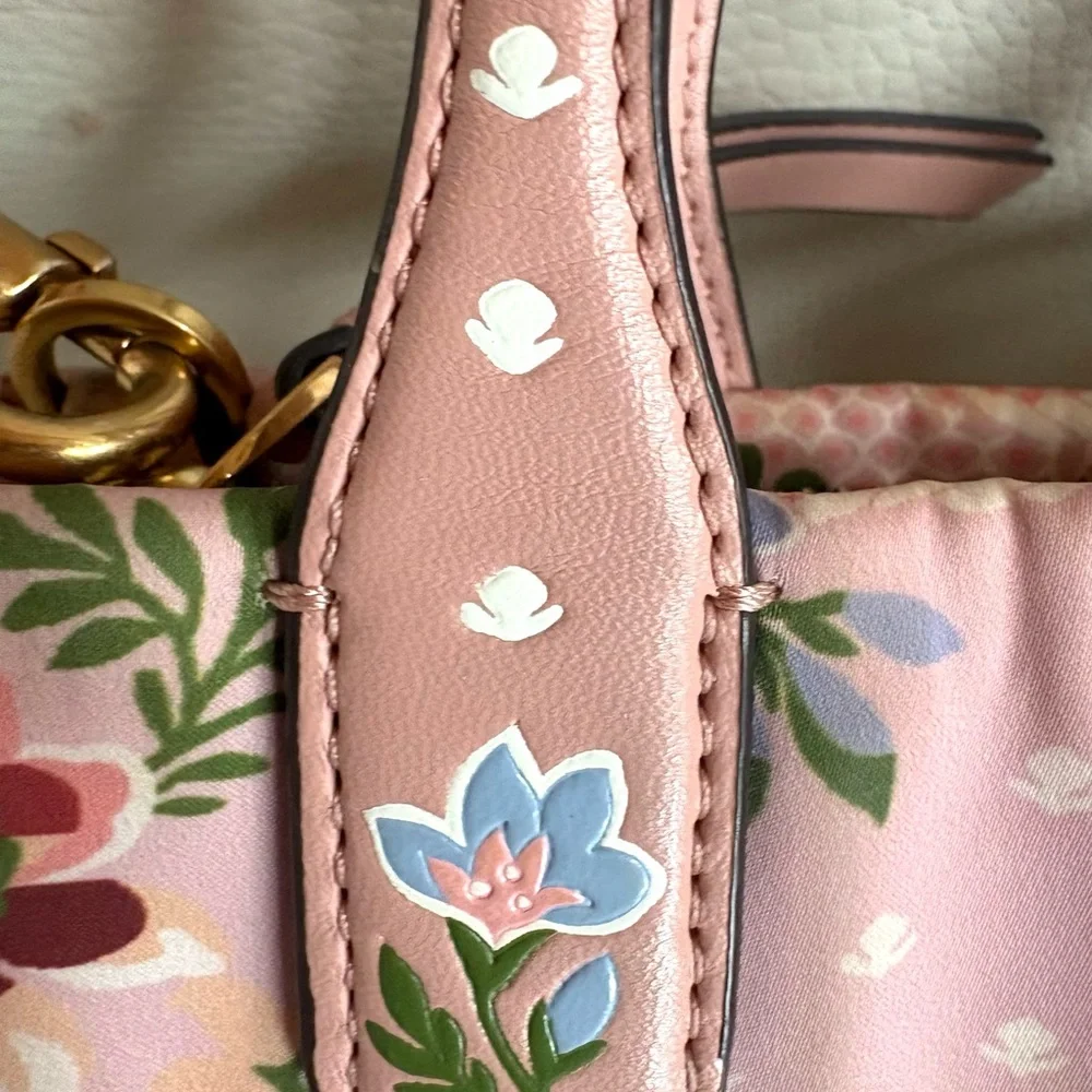 Rare Tory Burch Pink Floral Mini Ella aka Micro Ella Tote - Picture 13 of 14